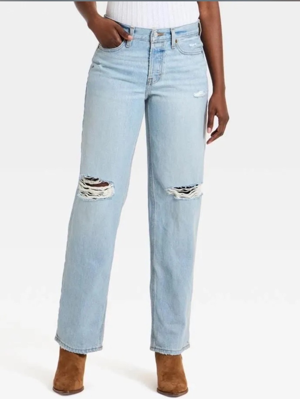 Western low-Rise Light Blue Baggy Distressed Straight Jeans